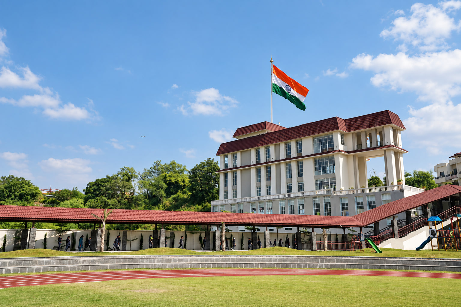 The New Chandigarh administration block under the flag