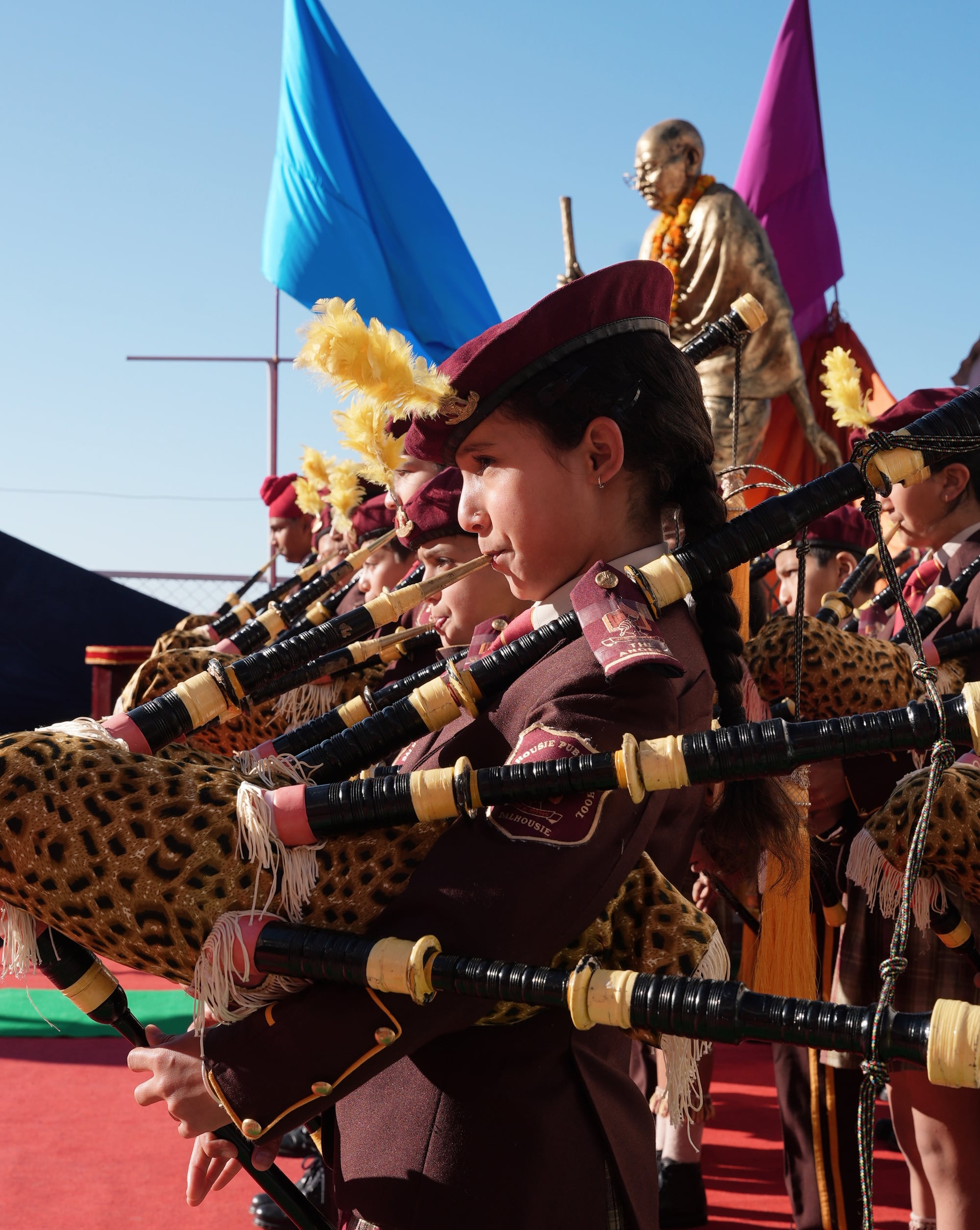 The school pipe band on parade