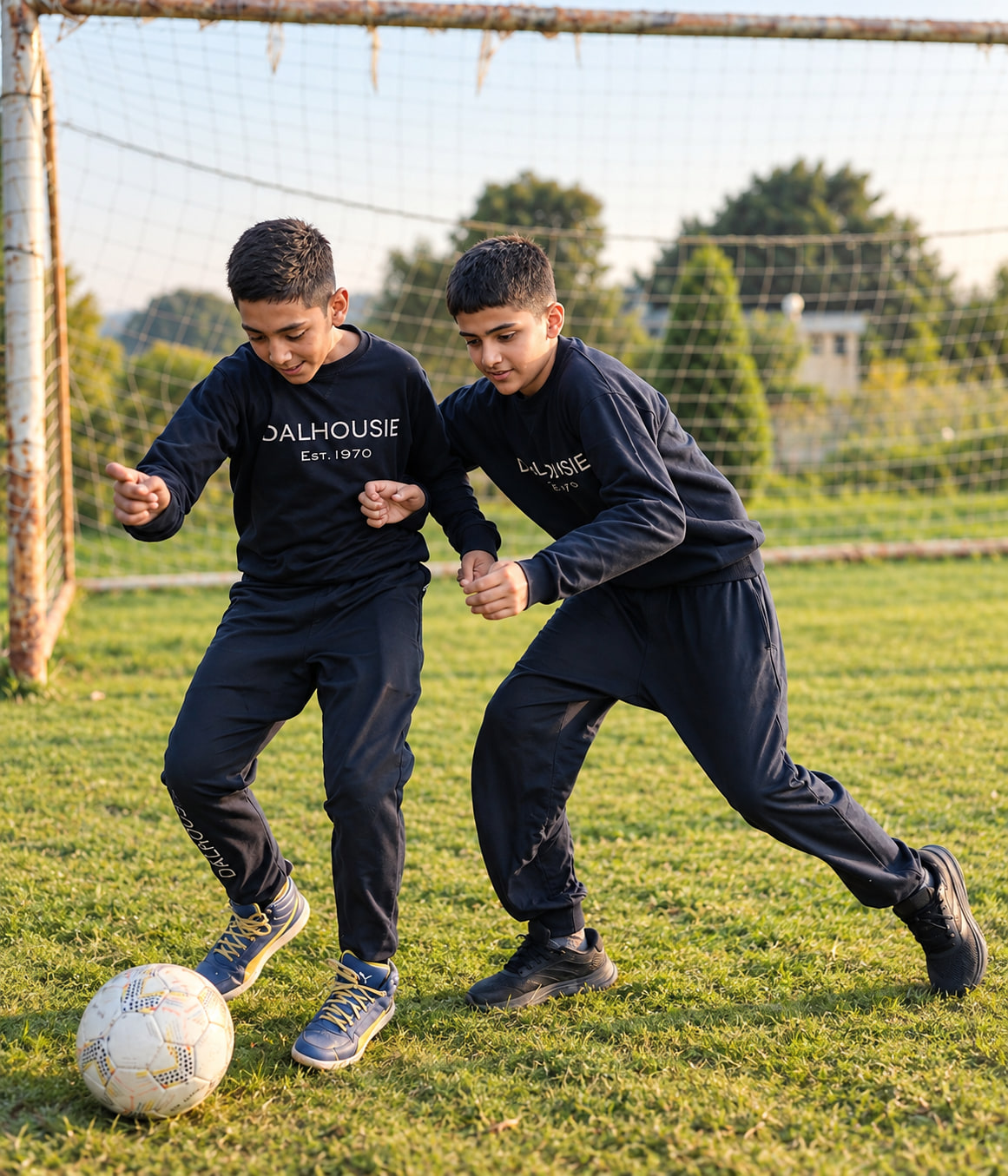 Two students playing football