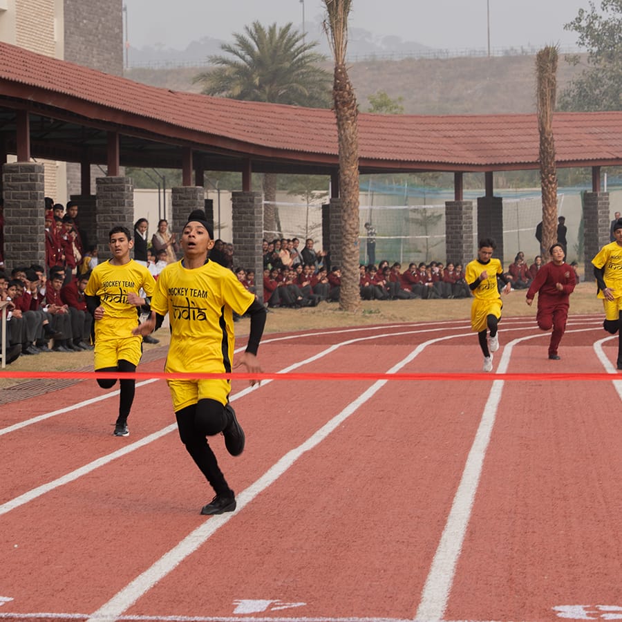 A sprint finish on the athletics track